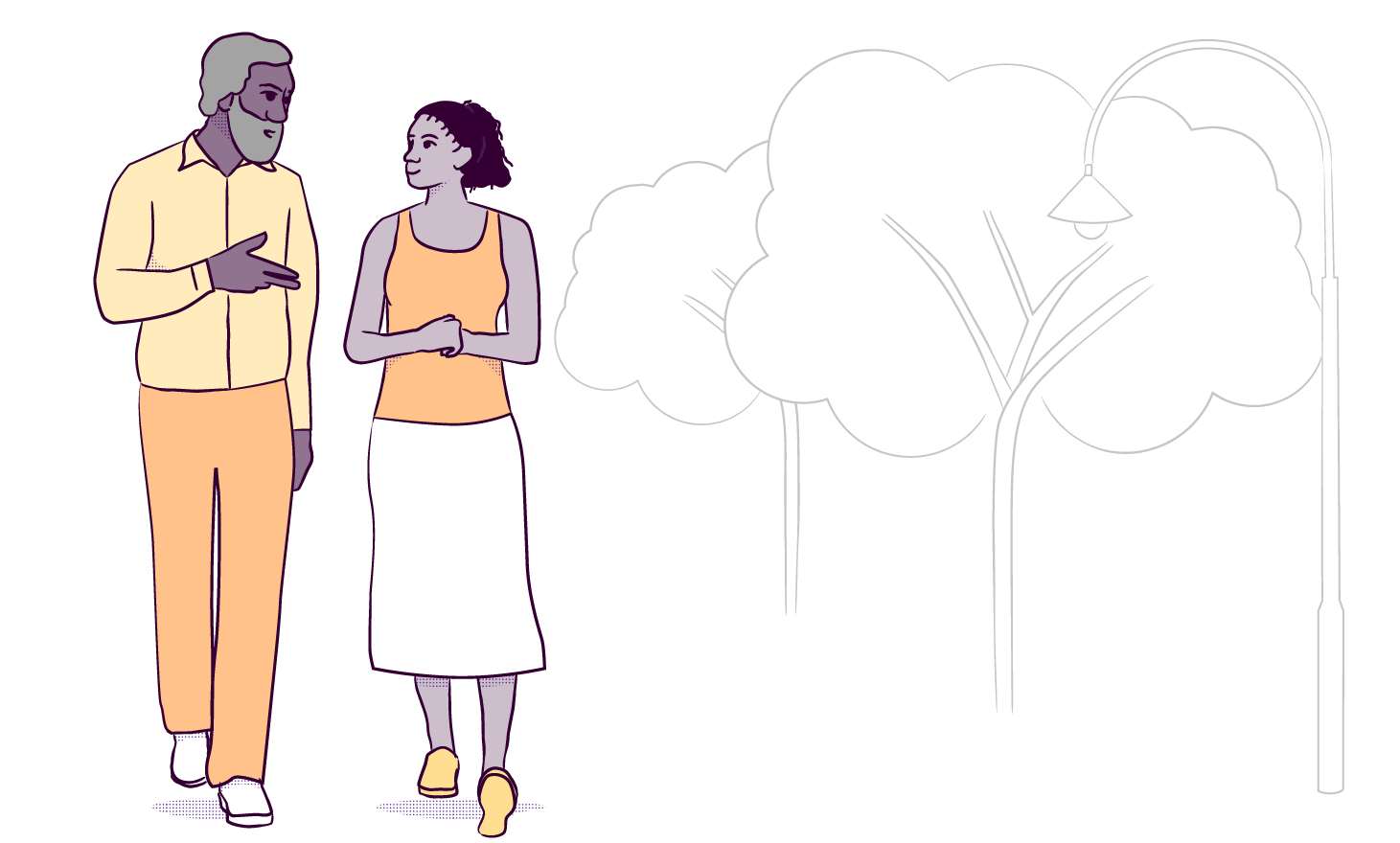 Illustration of people walking in the park chatting
