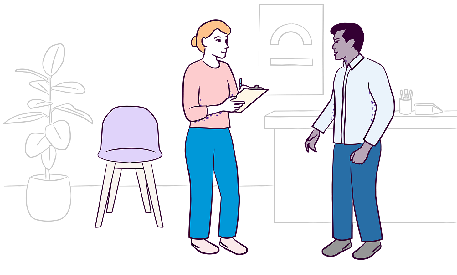 Illustration of people meeting at a head to health centre