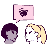 Illustration of two women talking with a speech bubble containing a cloud