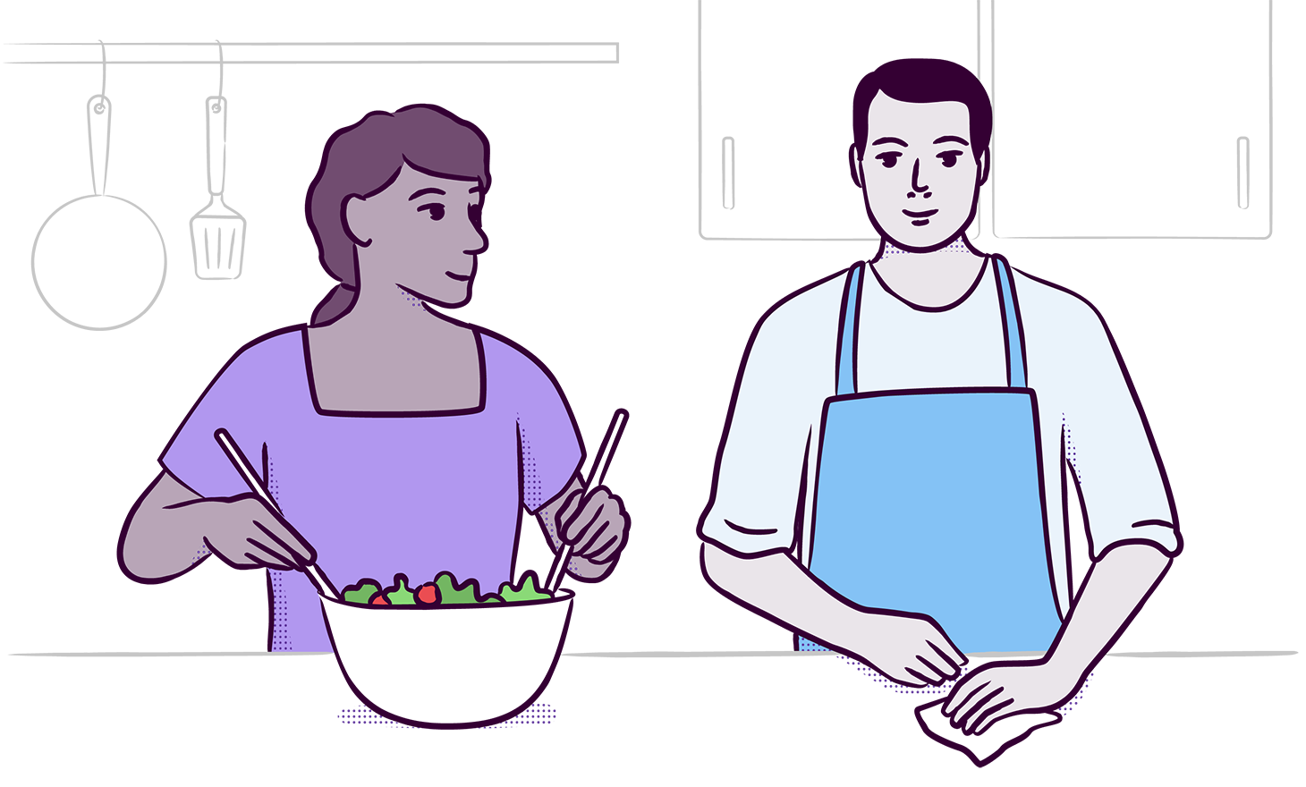illustration of two people preparing food